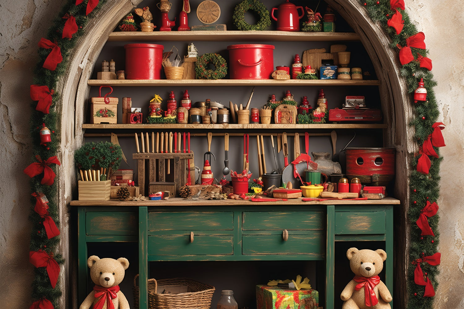 Fondali Fotografici Natalizi Fondale Con Orsacchiotti Del Laboratorio Di Babbo Natale BRP11-86