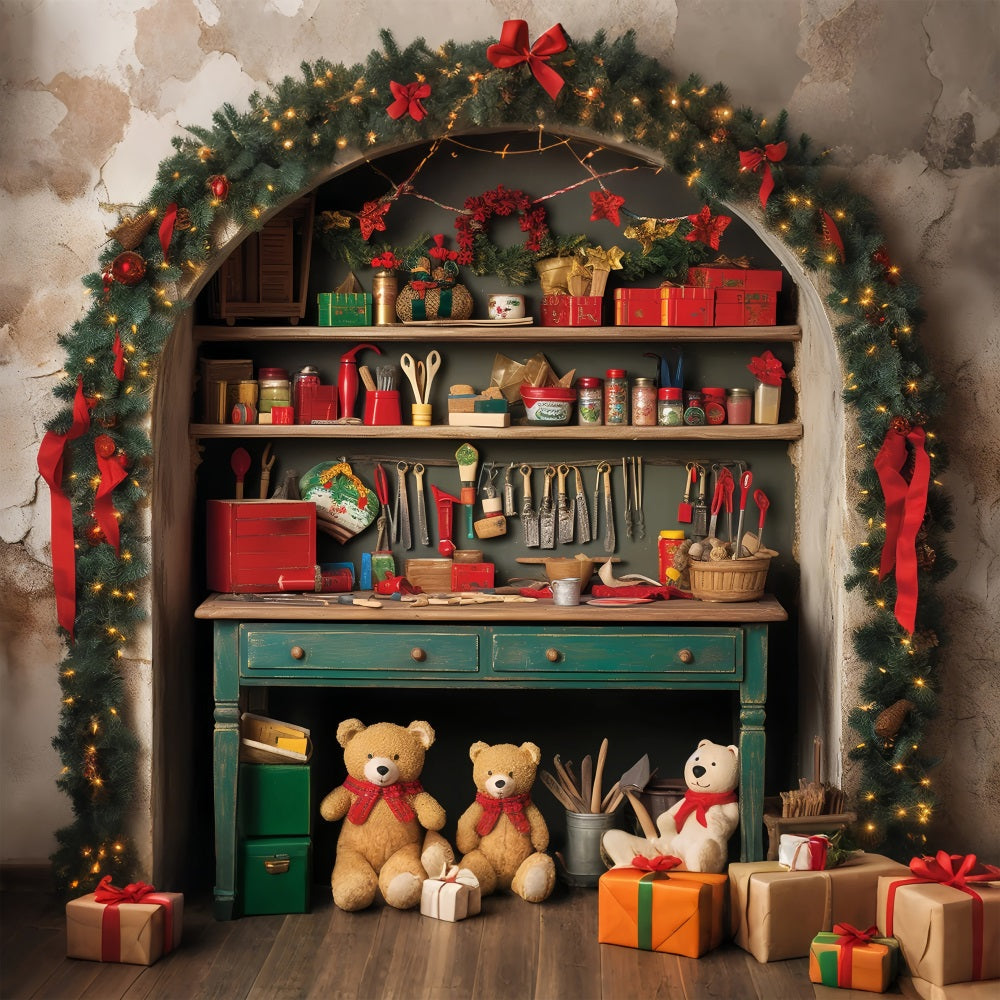 Sfondo Fotografico Natalizio Sfondo Di Allegri Mestieri Del Laboratorio Di Babbo Natale BRP11-87