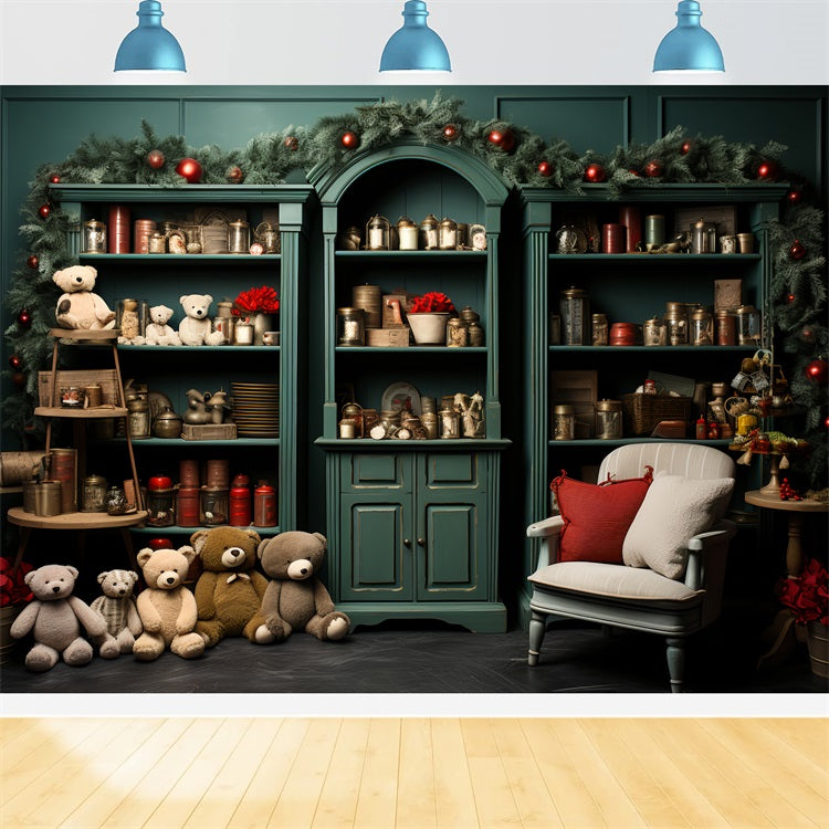 Fondali Natalizi Laboratorio Di Babbo Natale Adorabili Compagni Di Peluche Sfondo BRP11-90