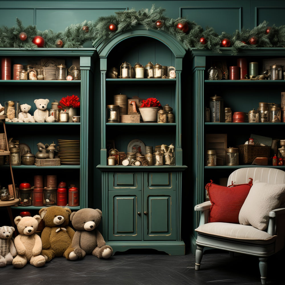 Fondali Natalizi Laboratorio Di Babbo Natale Adorabili Compagni Di Peluche Sfondo BRP11-90