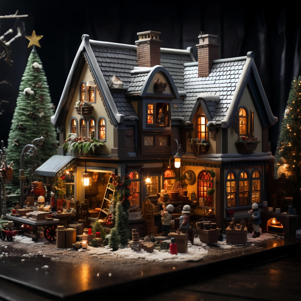 Fondali Fotografici Natale Sfondo Del Cottage Del Laboratorio Di Babbo Natale BRP11-96