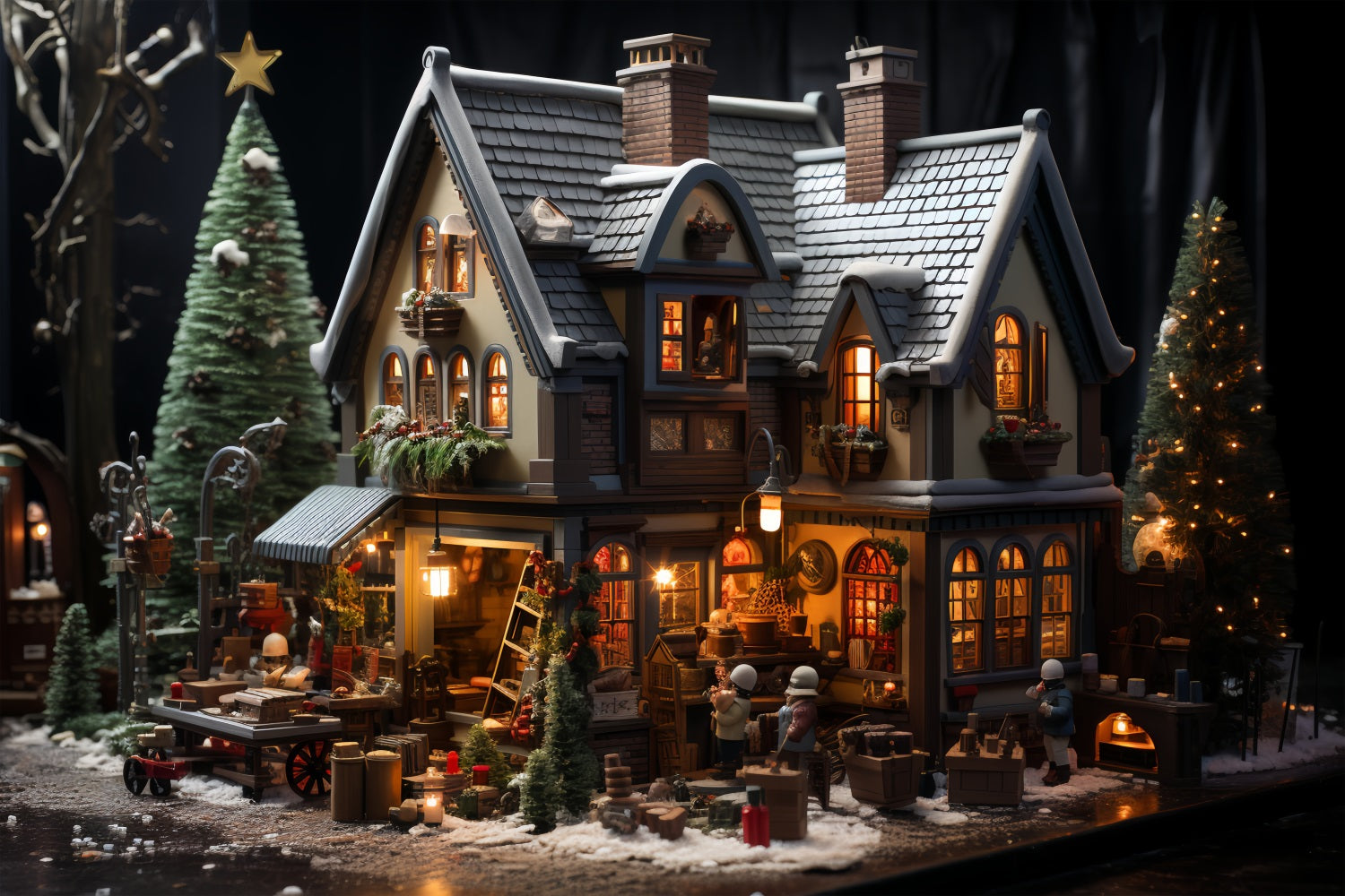 Fondali Fotografici Natale Sfondo Del Cottage Del Laboratorio Di Babbo Natale BRP11-96