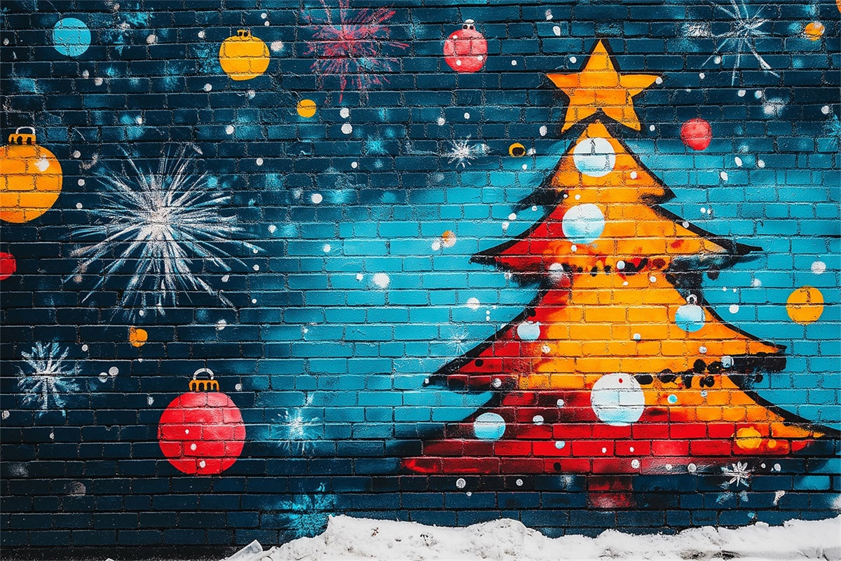 Fondali Per Foto Graffiti Albero Di Natale Sfondo Di Mattoni Blu BRP12-150