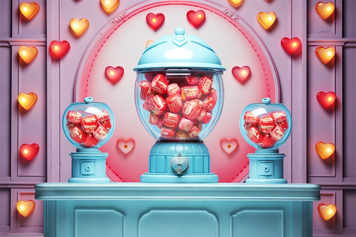 Idee Per Sfondi Fotografici Di San Valentino Cuori Macchina Per Dolciumi Sfondo Di Cuori BRP12-171