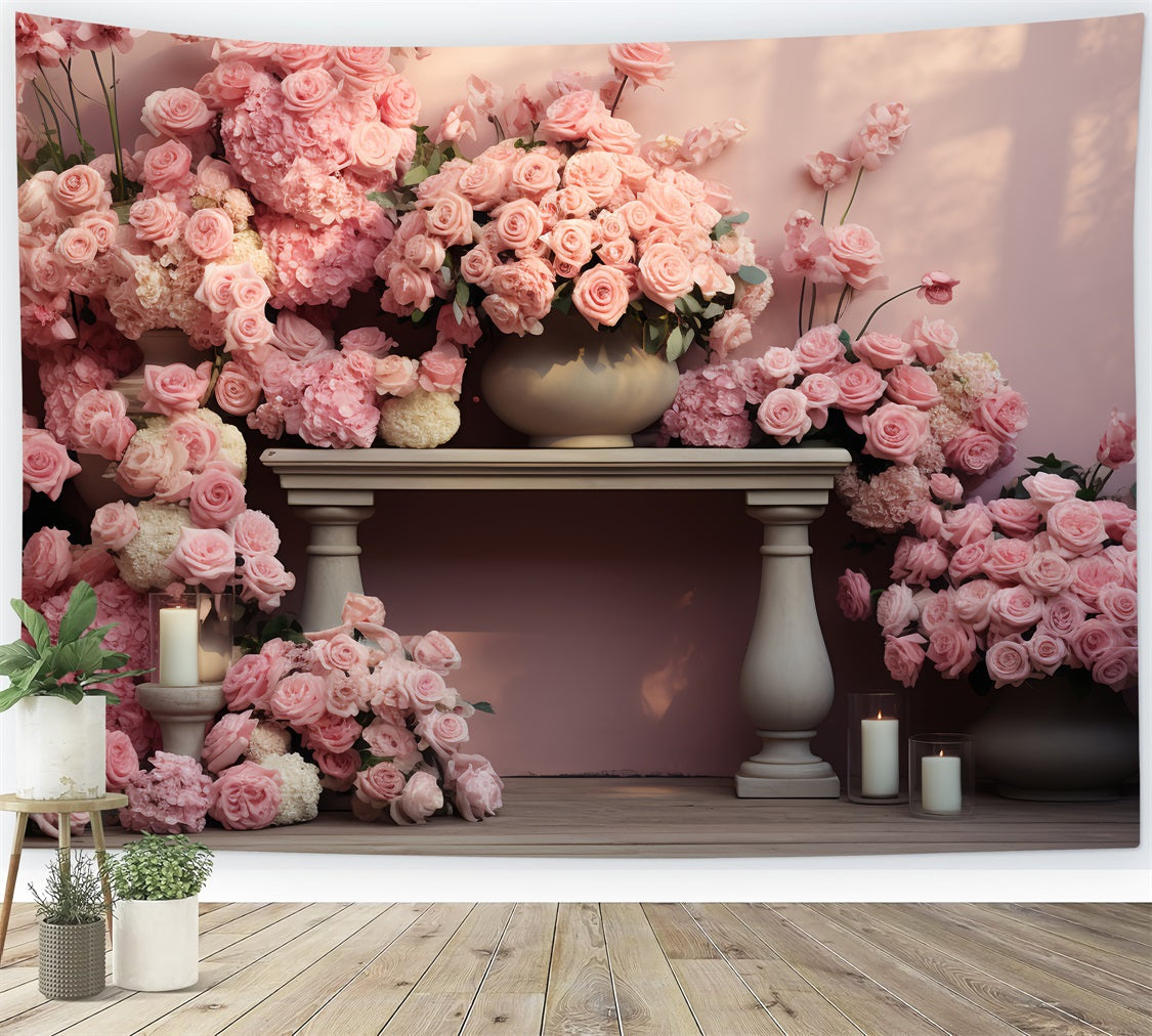 Sfondo San Valentino Con Rose Rosa Tavolo A Lume Di Candela Sfondo BRP12-182