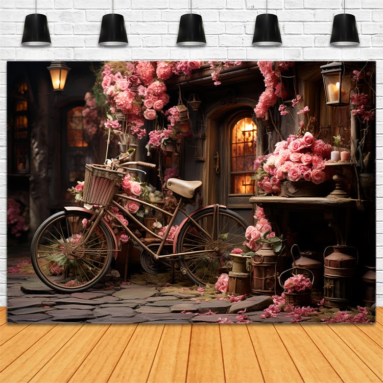Fondali Di San Valentino Bicicletta In Fiore Rose Decorazioni Sfondo BRP12-189