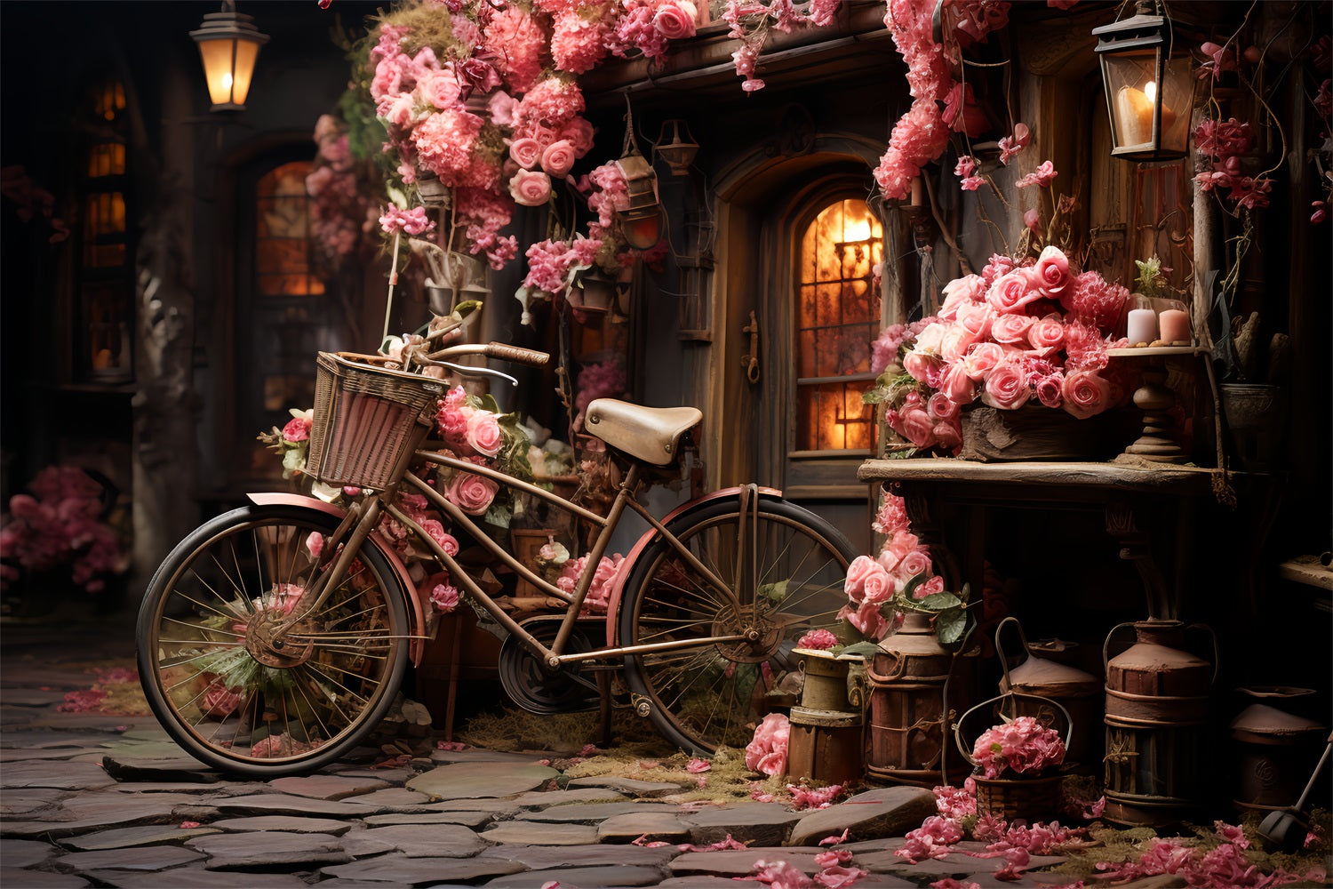 Fondali Di San Valentino Bicicletta In Fiore Rose Decorazioni Sfondo BRP12-189