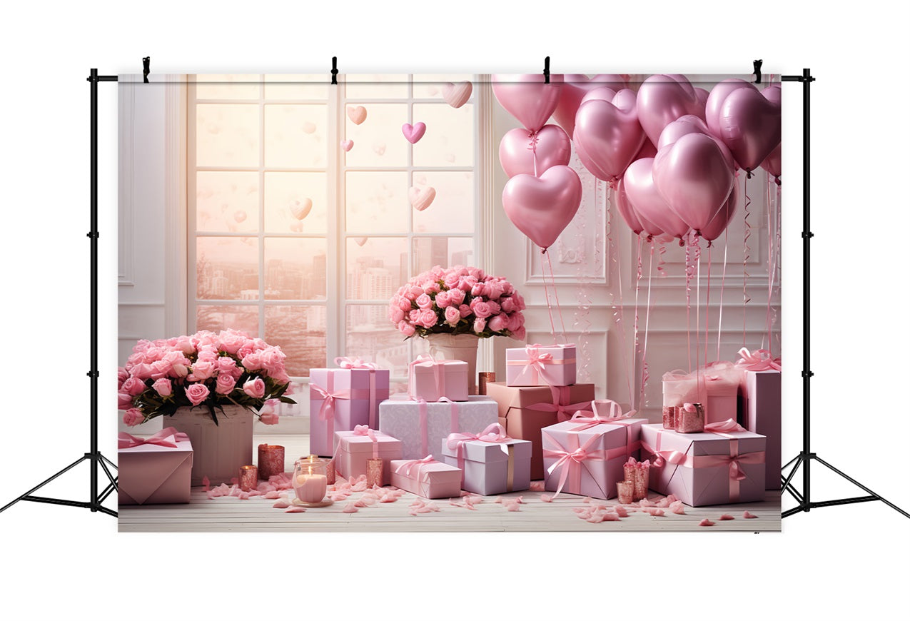 Idee Per Lo Sfondo Di San Valentino Cuore Palloncino Rosa Celebrazione Finestra Sfondo BRP12-193
