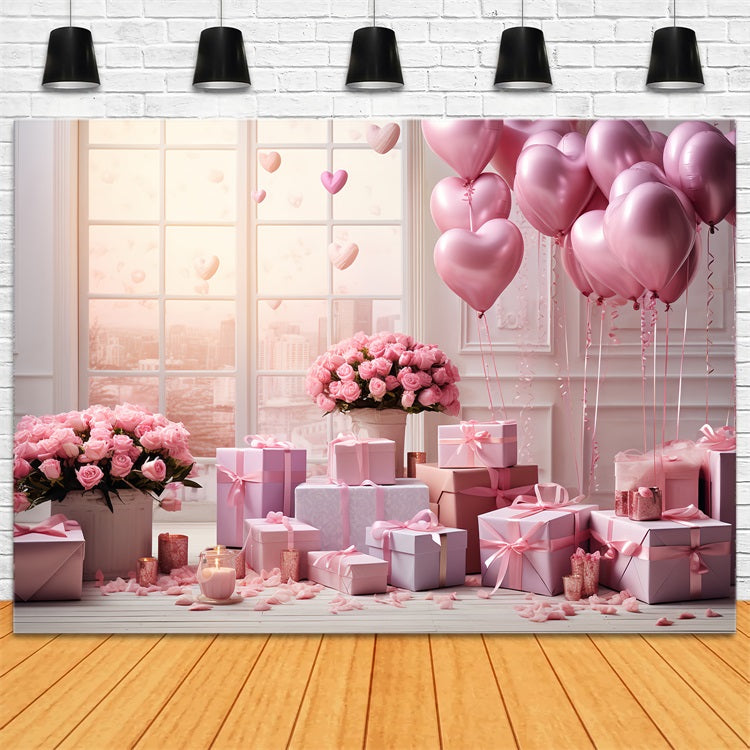 Idee Per Lo Sfondo Di San Valentino Cuore Palloncino Rosa Celebrazione Finestra Sfondo BRP12-193