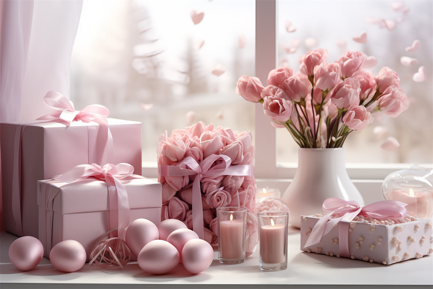 Idee Per Lo Sfondo Di San Valentino Sfondo Per Finestra A Lume Di Candela Con Tulipano BRP12-194