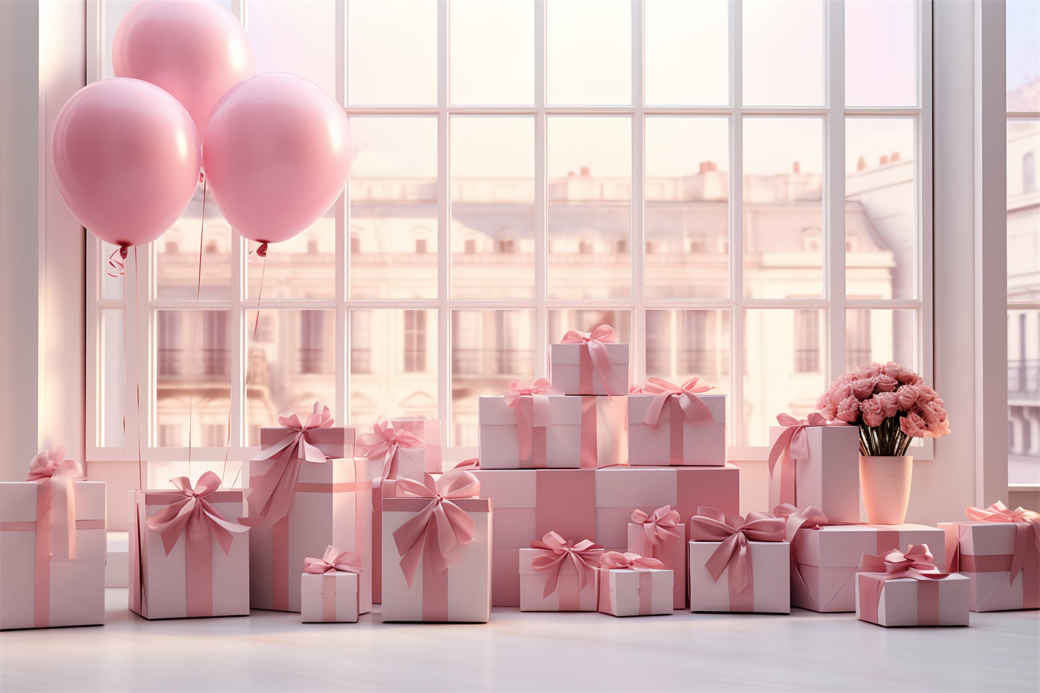 Fondali Fotografici Per San Valentino Sfondo Per Disposizione Delle Finestre Regalo Con Palloncini BRP12-195