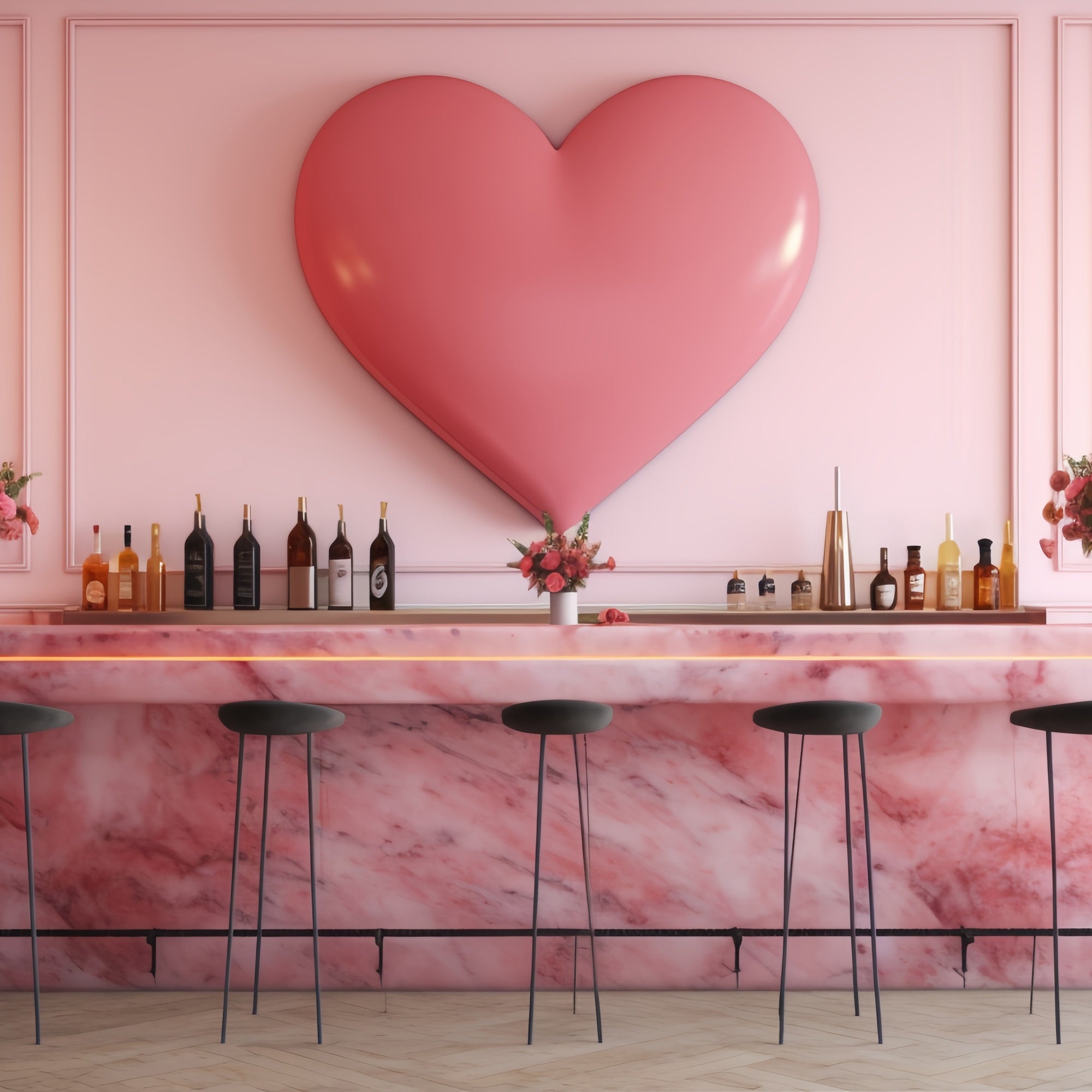 Fondali Fotografici Di San Valentino Sfondo Scena Bar Con Cuore Rosa BRP12-198
