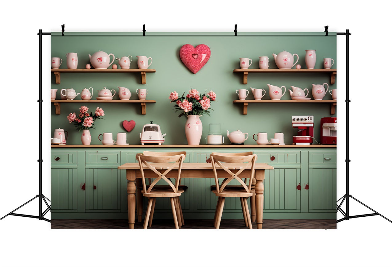 Fondali Di San Valentino Sfondo Con Ambientazione Floreale Per Cucina Verde BRP12-199