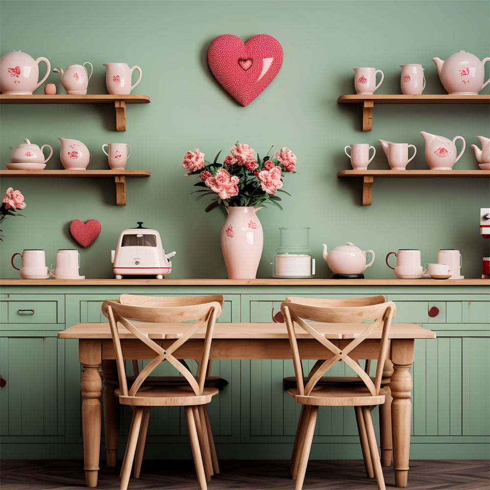 Fondali Di San Valentino Sfondo Con Ambientazione Floreale Per Cucina Verde BRP12-199
