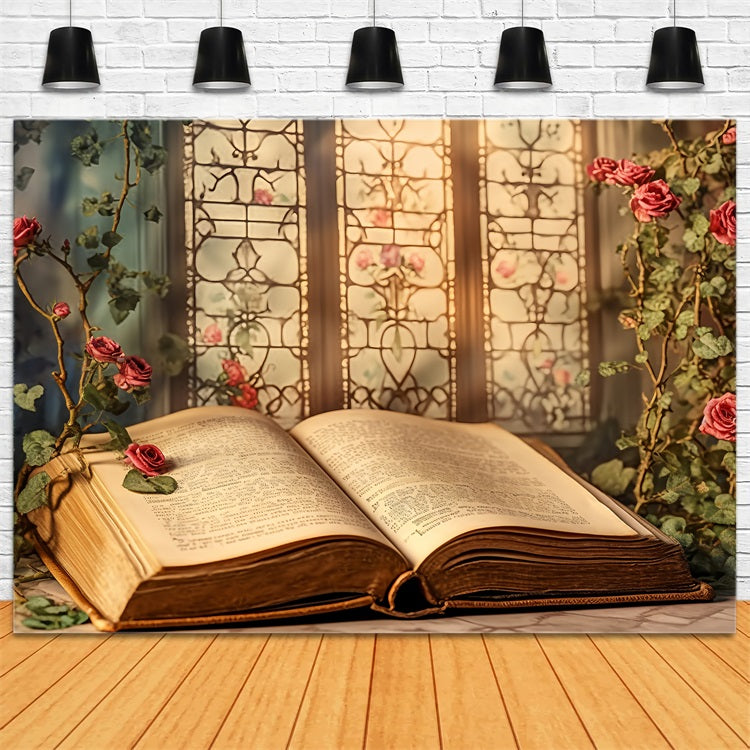 Fondali Di San Valentino Sfondo Di Finestre Di Rose Di Libri Classici BRP12-201