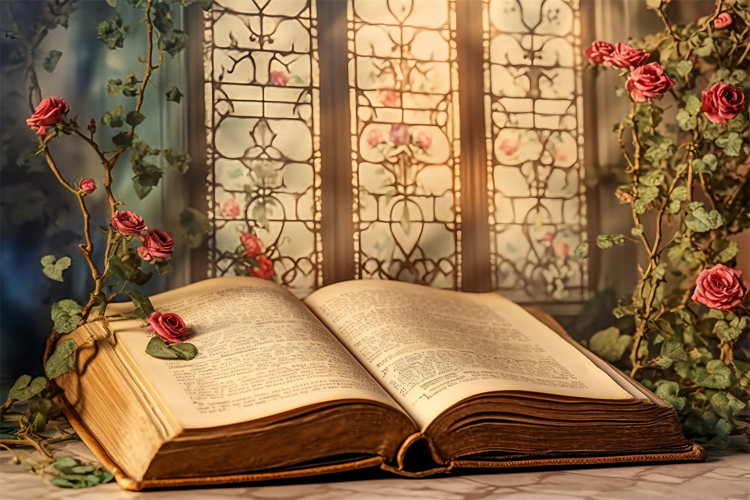 Fondali Di San Valentino Sfondo Di Finestre Di Rose Di Libri Classici BRP12-201