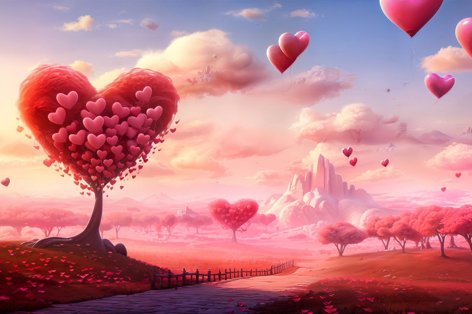 Idee Per Lo Sfondo Di San Valentino Sfondo Di Palloncini Con Albero A Cuore Sognante BRP12-207