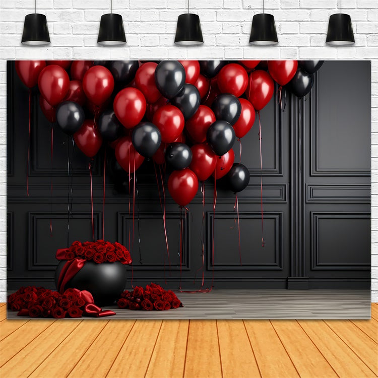 Fondali Di San Valentino Sfondo Rosso Nero Con Rosa Palloncino BRP12-211