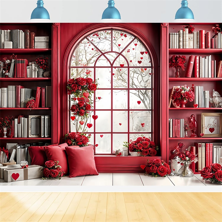 Sfondo Fotografico Di San Valentino Sfondo Rosso Con Rose Per Finestre Della Biblioteca BRP12-242