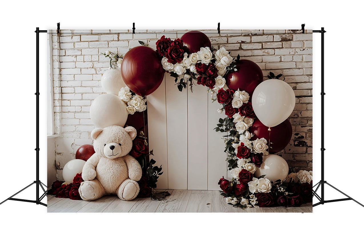Sfondo San Valentino Orsacchiotto Arco Floreale Palloncino Sfondo BRP12-251