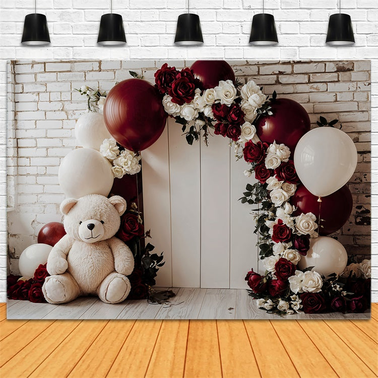 Sfondo San Valentino Orsacchiotto Arco Floreale Palloncino Sfondo BRP12-251