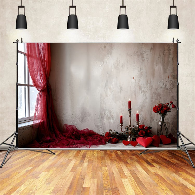 Fondali Di San Valentino Tende Rosse Rose Sfondo A Lume Di Candela BRP12-253