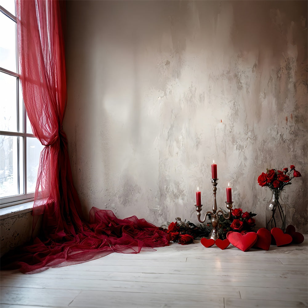 Fondali Di San Valentino Tende Rosse Rose Sfondo A Lume Di Candela BRP12-253