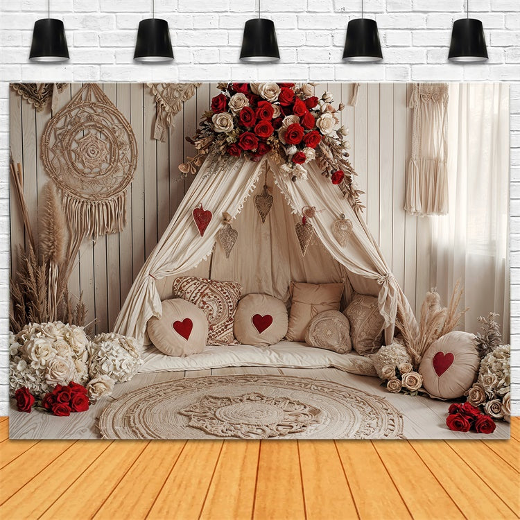 Fondali Per Foto Di San Valentino Sfondo Per Tenda Con Rose A Cuore Boho BRP12-255