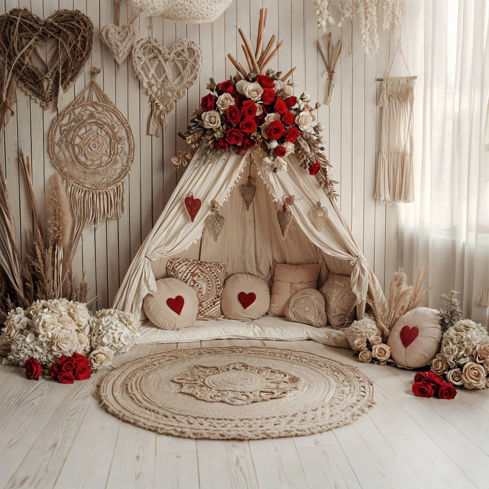 Fondali Per Foto Di San Valentino Sfondo Per Tenda Con Rose A Cuore Boho BRP12-255