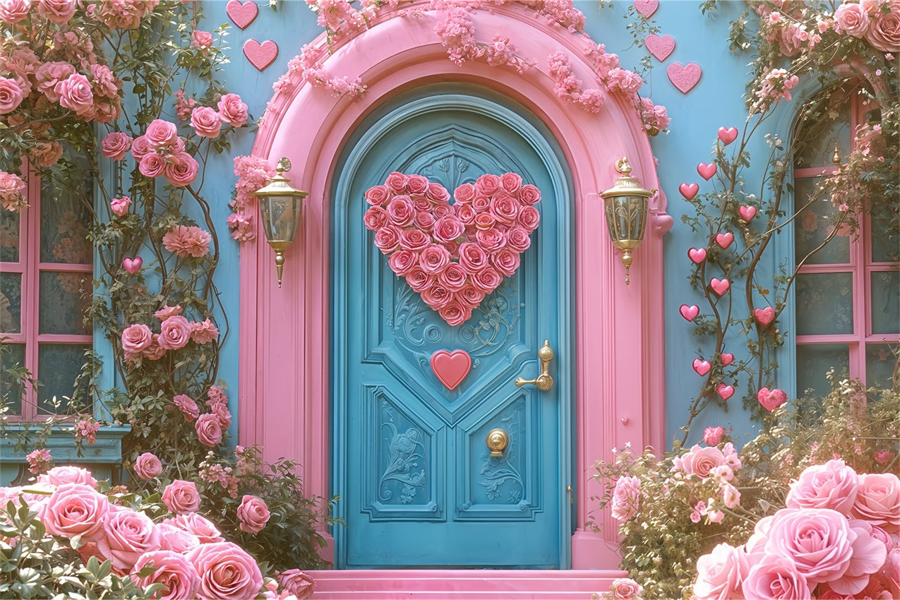 Fondali Di San Valentino Sfondo Di Porta Blu Con Cuore Di Rosa Rosa BRP12-261