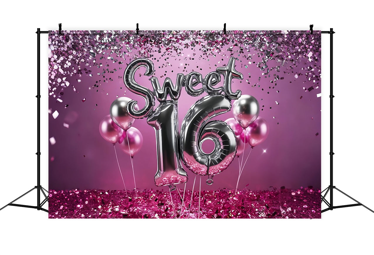 Fondali Di Compleanno Sweet 16 Celebration Sfondo Con Palloncino Rosa BRP12-275
