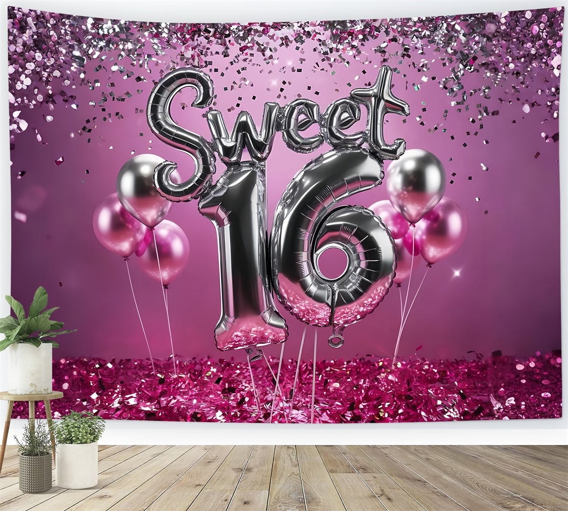 Fondali Di Compleanno Sweet 16 Celebration Sfondo Con Palloncino Rosa BRP12-275