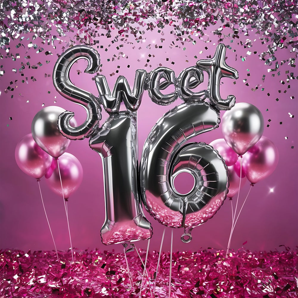 Fondali Di Compleanno Sweet 16 Celebration Sfondo Con Palloncino Rosa BRP12-275