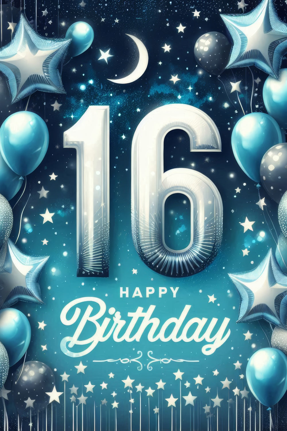 Sfondo Di Compleanno Elegante Sfondo Blu Notte Stella Dolce 16 BRP12-277