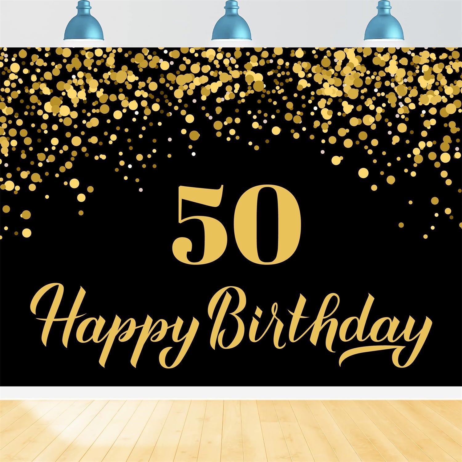 Sfondo Compleanno Personalizzato Sfondo Cinquantesimo Glitter Oro Nero BRP12-285