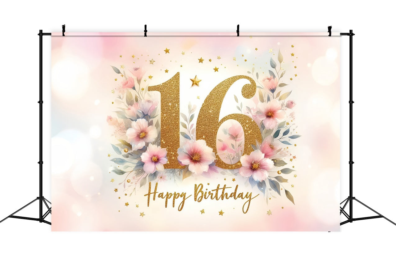Fondali Di Compleanno Sfondo Floreale Oro Rosa Sweet 16 Party BRP12-288