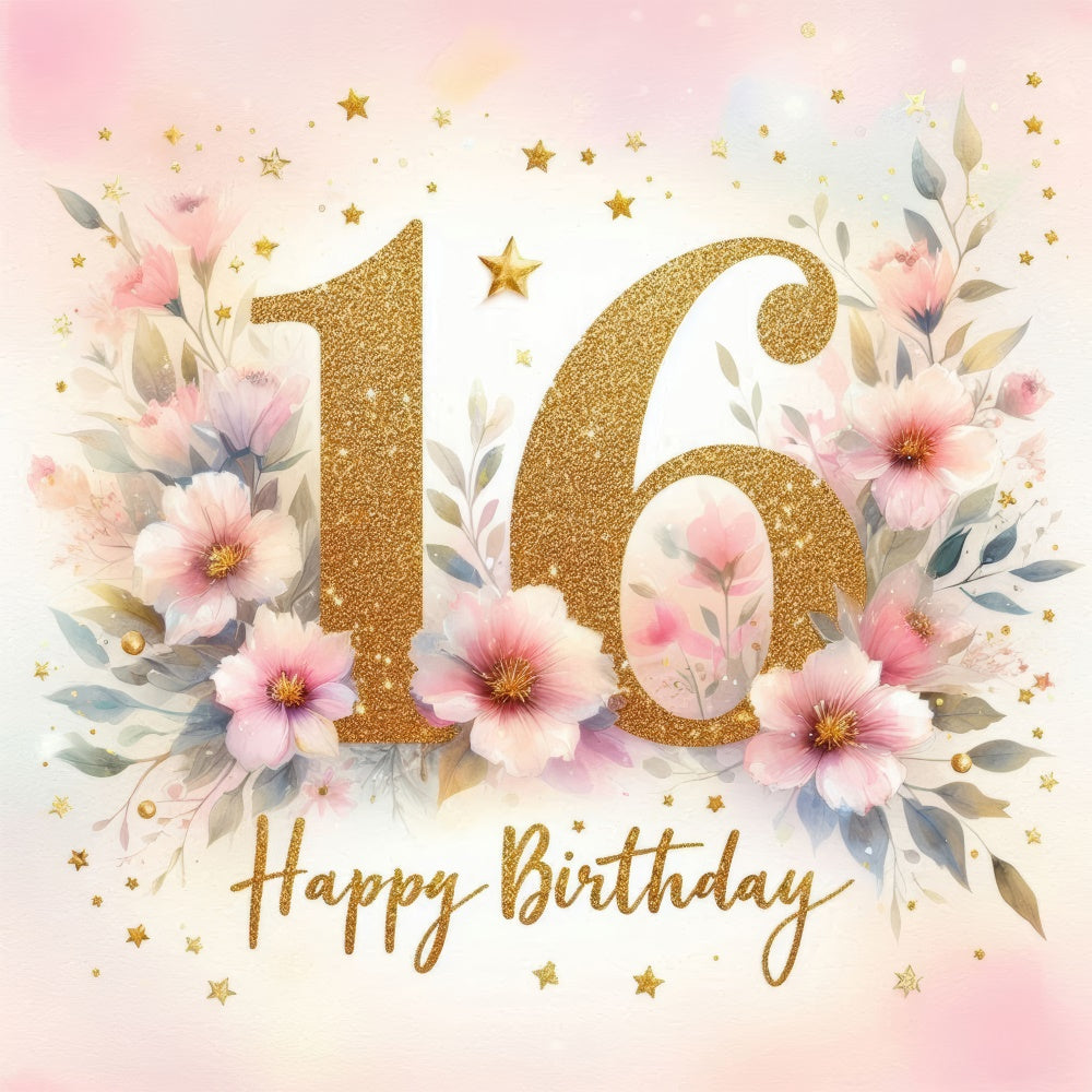 Fondali Di Compleanno Sfondo Floreale Oro Rosa Sweet 16 Party BRP12-288