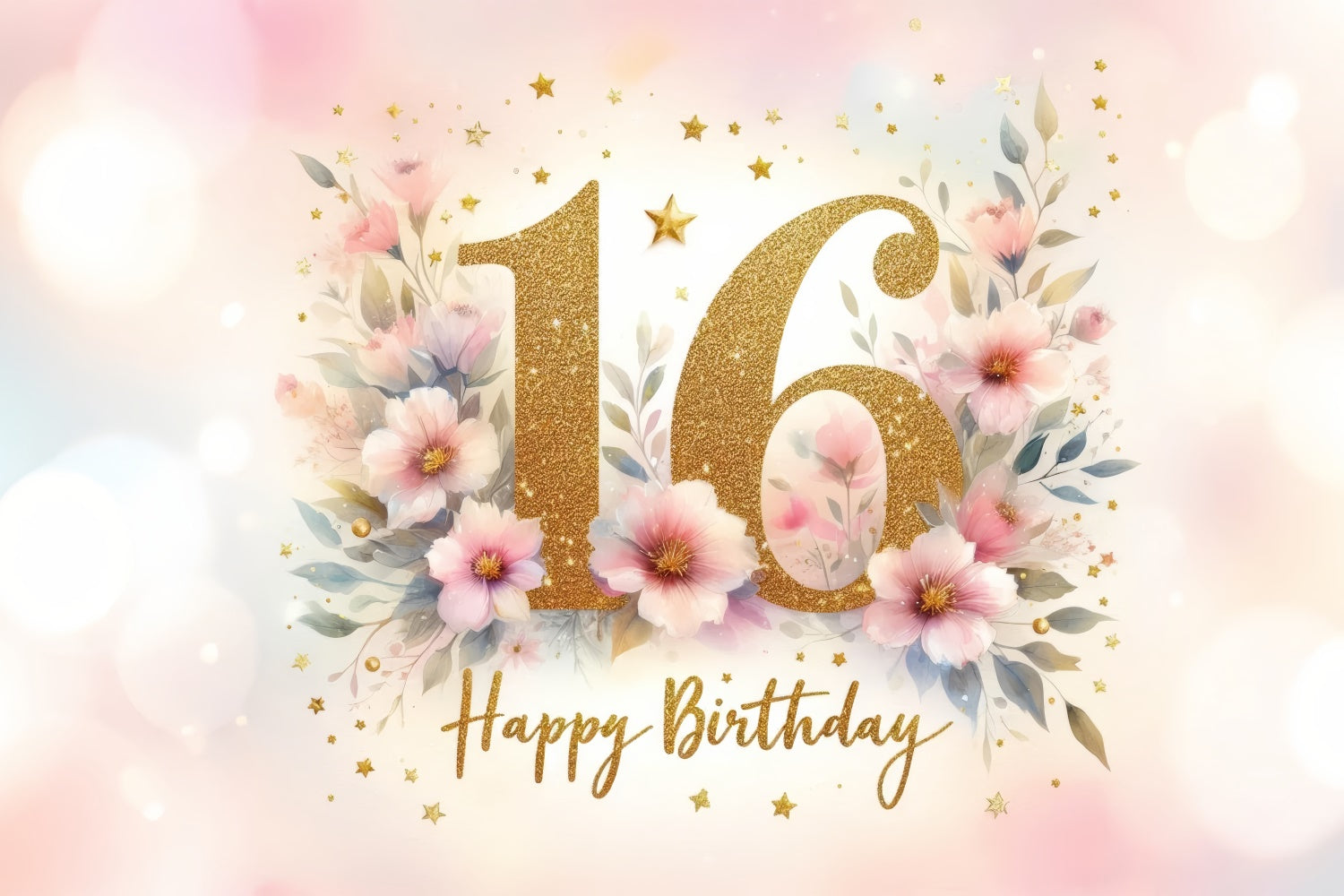 Fondali Di Compleanno Sfondo Floreale Oro Rosa Sweet 16 Party BRP12-288