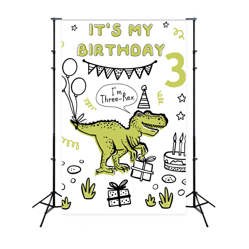 Sfondo Personalizzato Per Il Compleanno Jurassic Dinosaur Three-Rex Sfondo BRP12-295