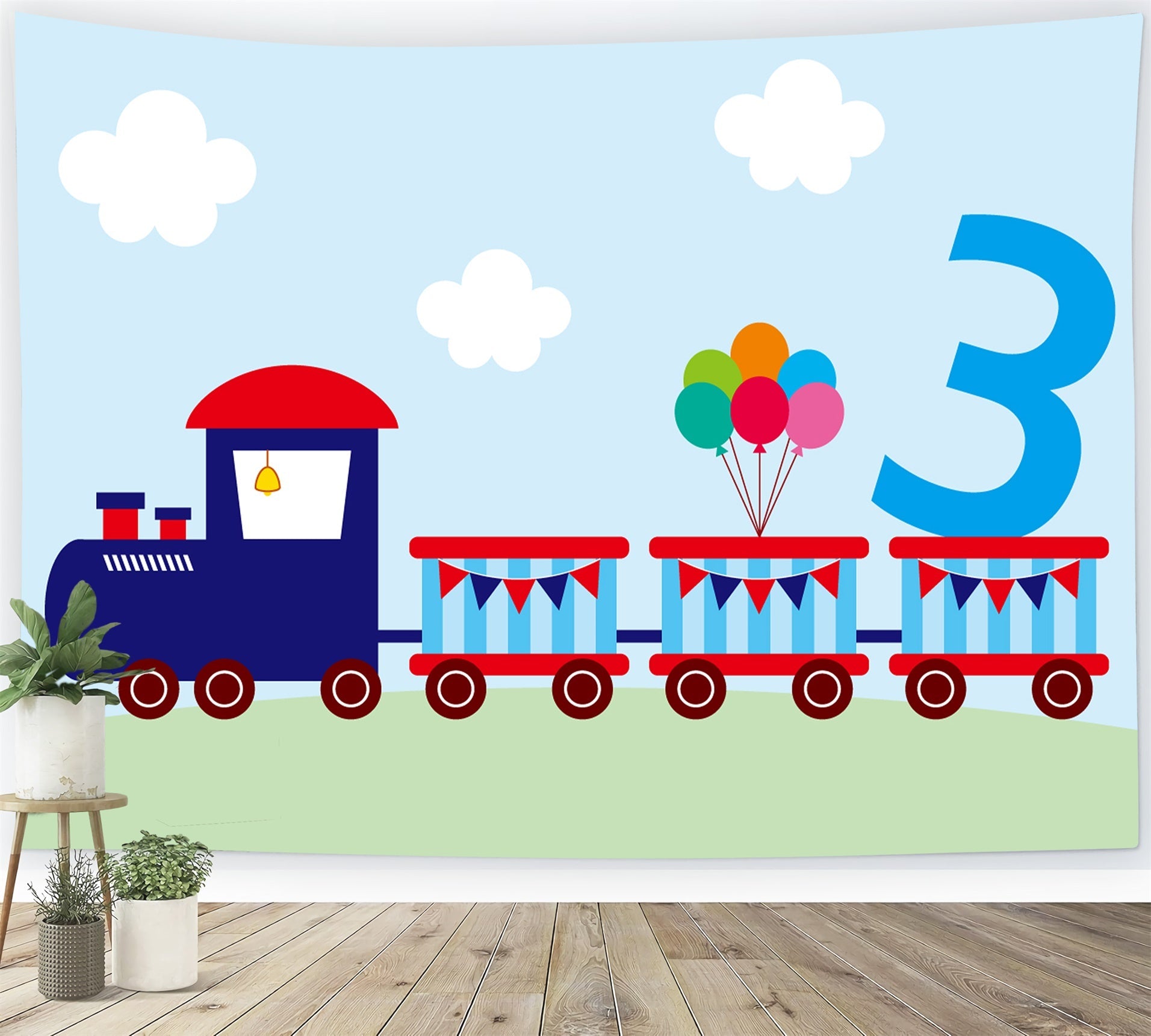 Sfondo Di Compleanno Personalizzato Treno A Tema Palloncino Tre Sfondo BRP12-297