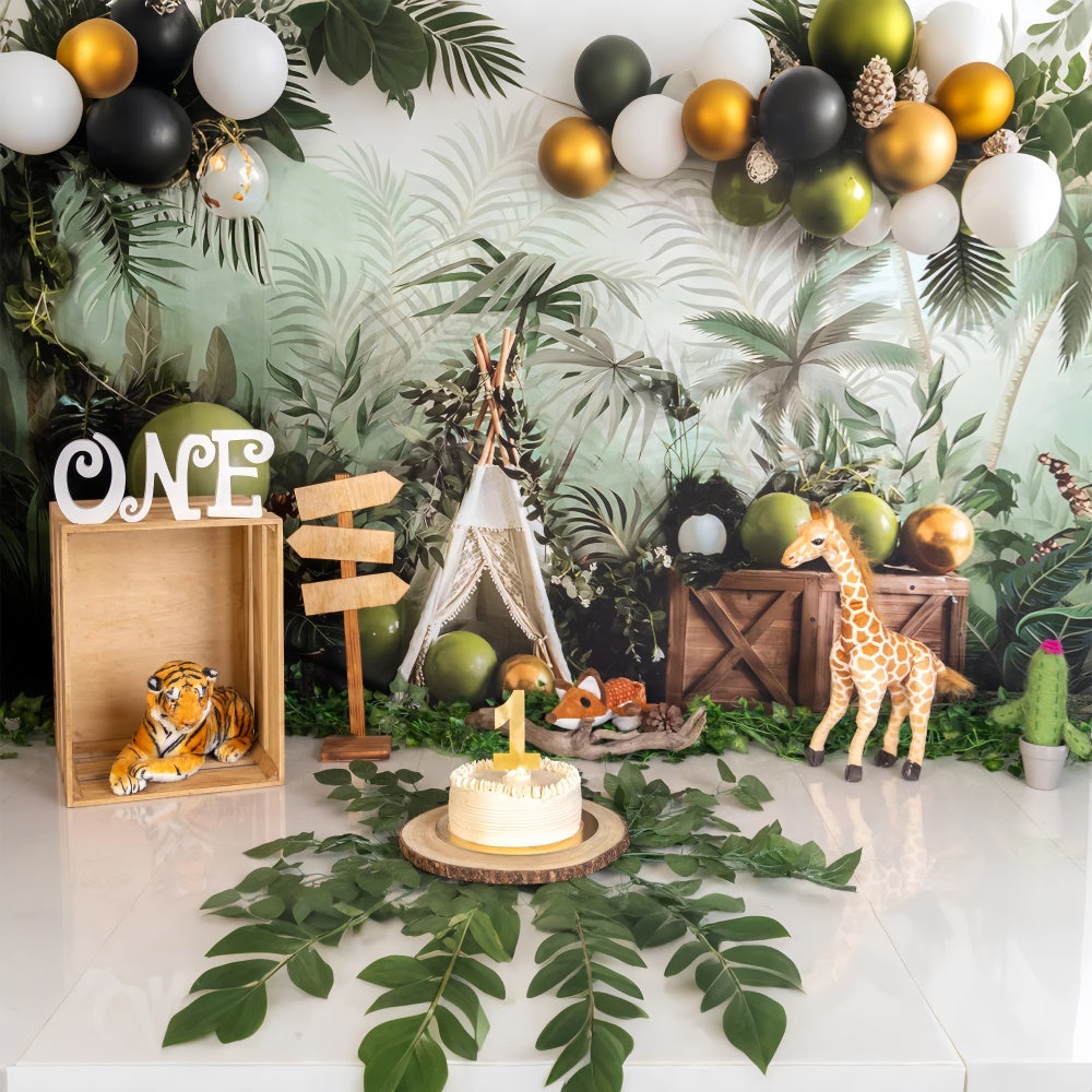 Sfondo Per Il Primo Compleanno Sfondo Per La Festa Nella Giungla Di Safari BRP12-301