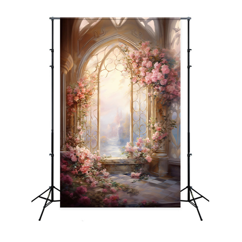 Sfondo Maternita Sfondo Rosa Floreale Arco Finestra Sfondo BRP12-39