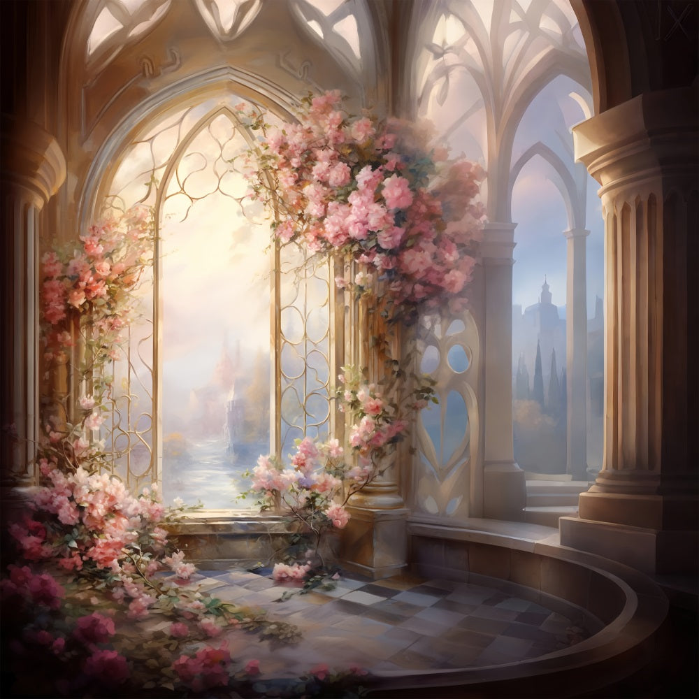 Sfondo Maternita Sfondo Rosa Floreale Arco Finestra Sfondo BRP12-39