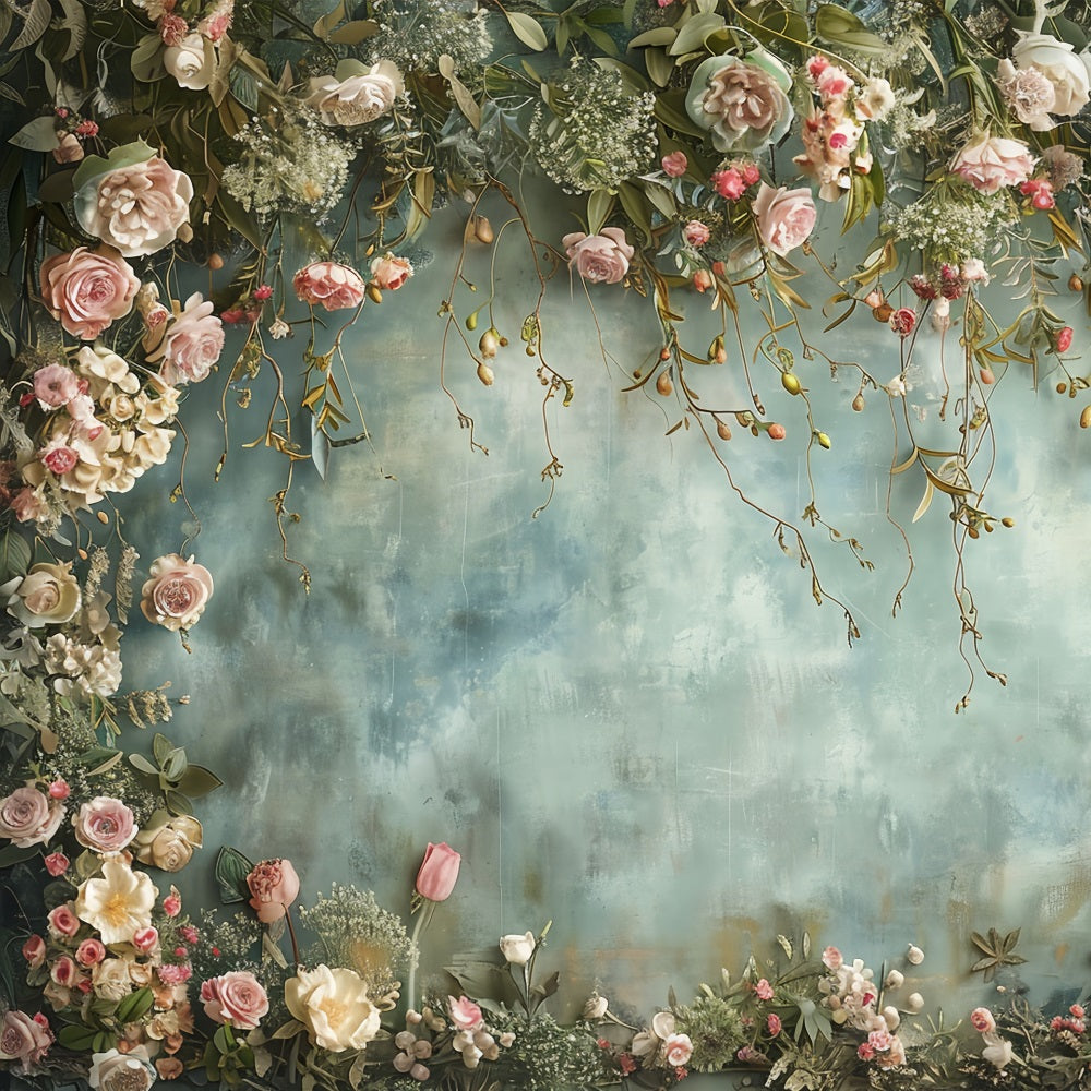 Fondali Per Foto Di Maternita Sfondo Floreale Blu Grigio Da Parete BRP12-41