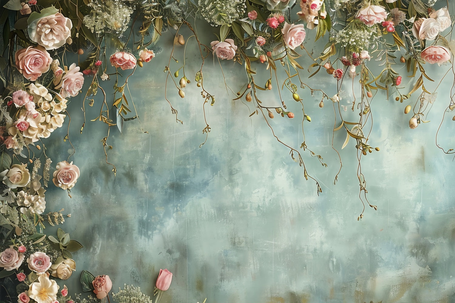 Fondali Per Foto Di Maternita Sfondo Floreale Blu Grigio Da Parete BRP12-41