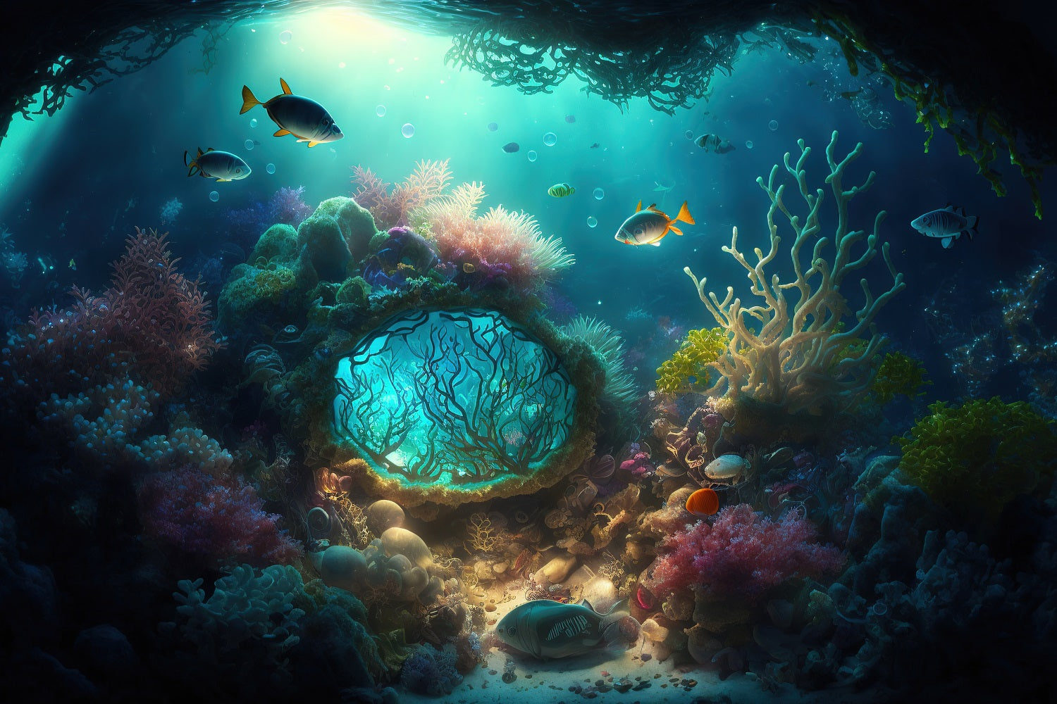 Fondali A Sirena Sfondo Colorato Di Piante Acquatiche Di Corallo BRP12-46