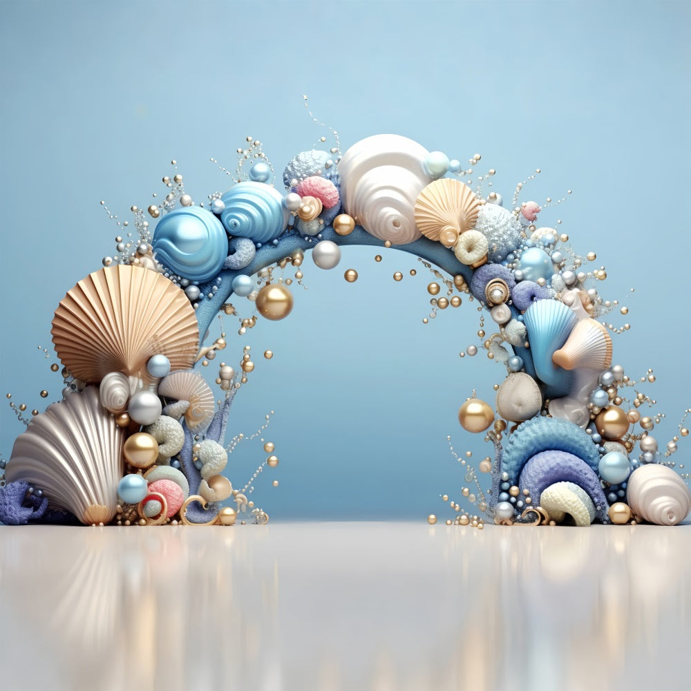Sfondo Di Compleanno A Sirena Elegante Sfondo Per Decorazioni Ad Arco Con Conchiglia BRP12-77