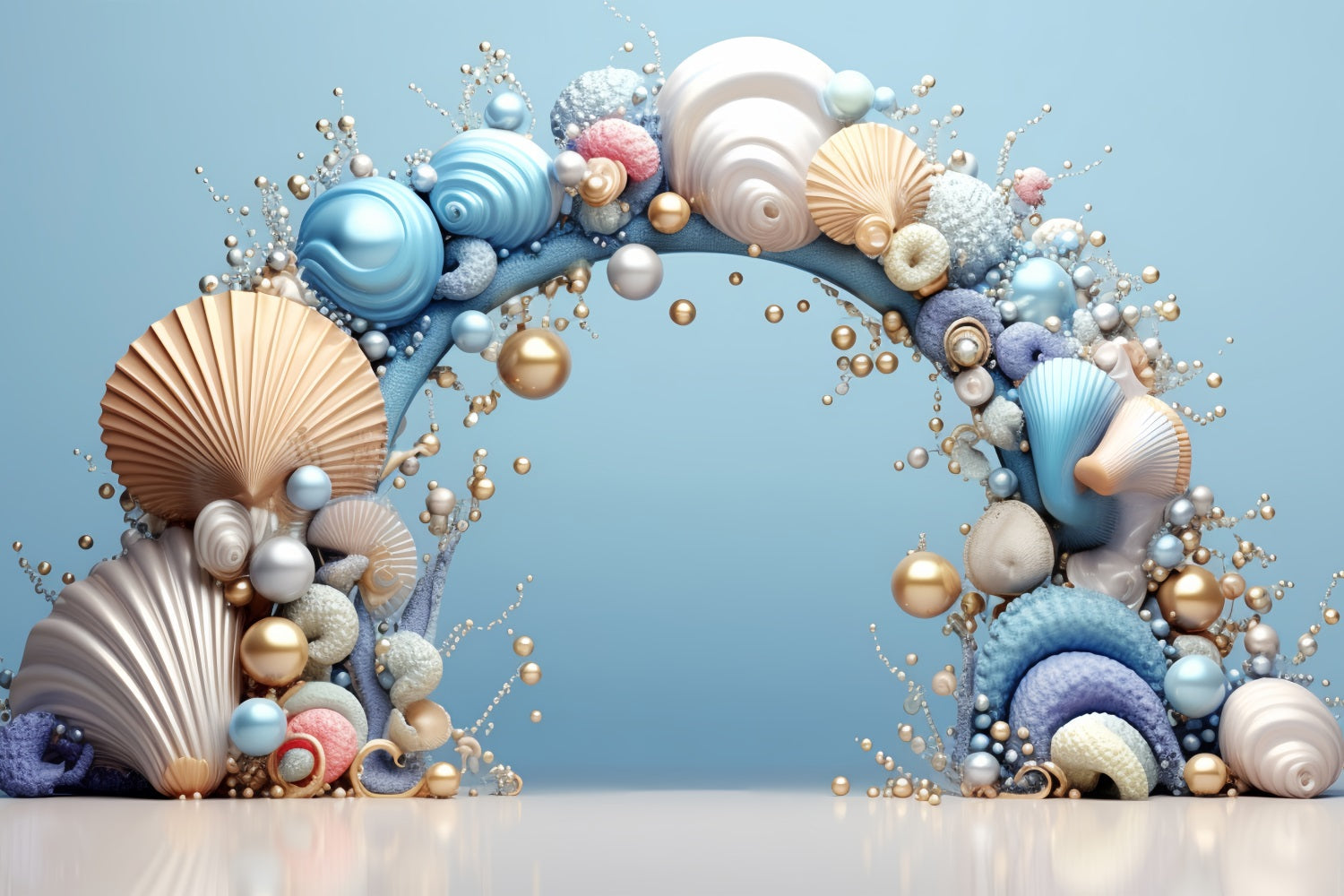 Sfondo Di Compleanno A Sirena Elegante Sfondo Per Decorazioni Ad Arco Con Conchiglia BRP12-77