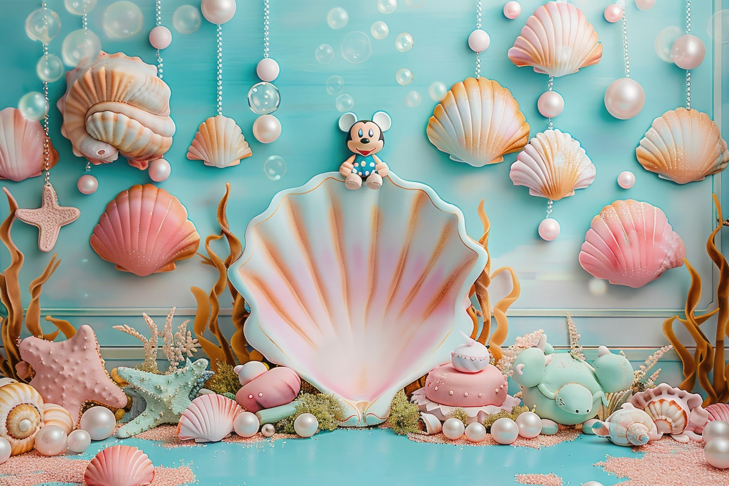 Sfondo Per Feste A Sirena Sfondo Per Decorazioni Con Conchiglie Oceaniche Di Topolino BRP12-81