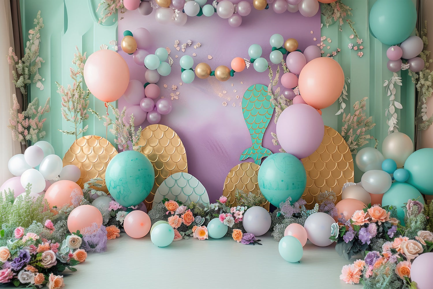 Fondali Per Feste A Sirena Fondale Per Fiori Con Palloncini Fantasia Oceanica BRP12-83